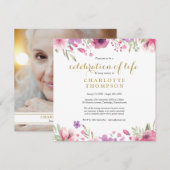 Invitation Célébration de la vie funéraire photo florale (Devant / Derrière)