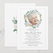 Invitation Célébration de la vie Funéraire Photo Florale Blan (Devant / Derrière)