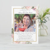 Invitation Célébration de la vie funéraire rose florale photo (Debout devant)