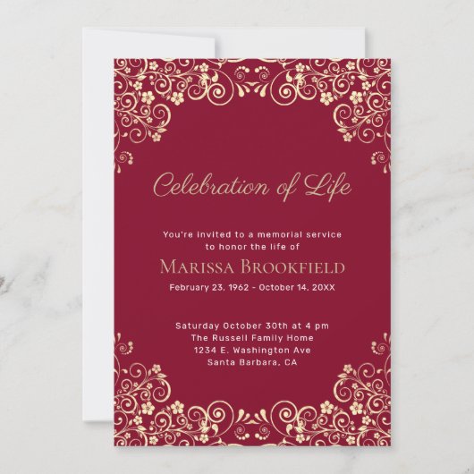 Invitation Célébration de la vie funéraire service commémorat (Devant)