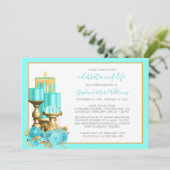 Invitation Célébration de la vie Funéraire Turquoise bougie (Debout devant)