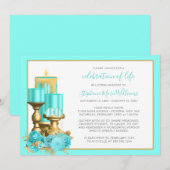 Invitation Célébration de la vie Funéraire Turquoise bougie (Devant / Derrière)