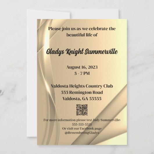 Invitation Célébration de la vie | Golden Glow QR Code (Dos)