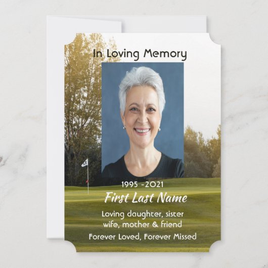 Invitation Célébration de la vie Golf Golf Golf Course Golf (Dos)