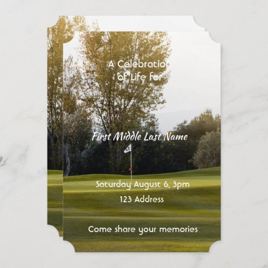 Invitation Célébration de la vie Golf Golf Golf Course Golf (Devant / Derrière)