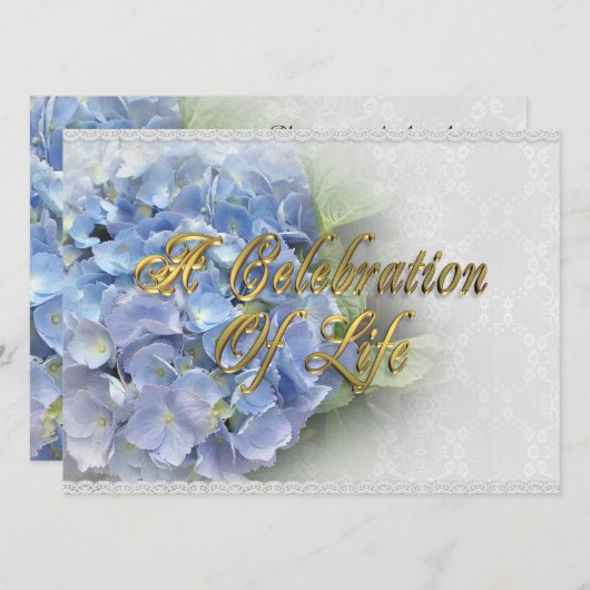 Invitation Célébration de la vie Hydrangea et dentelle (Devant / Derrière)