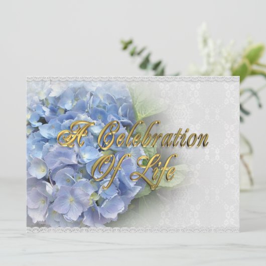 Invitation Célébration de la vie Hydrangea et dentelle (Debout devant)