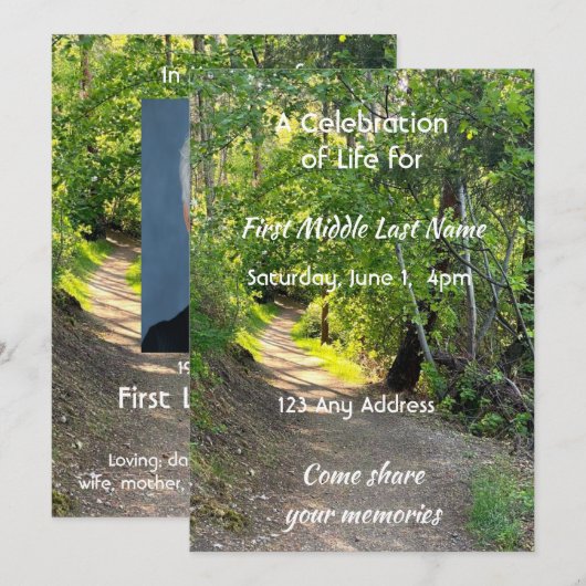 Invitation Célébration de la vie invit chemin sentier forêt a (Devant / Derrière)