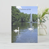 Invitation Célébration de la vie Invitation, Cygnes et Fontai (Debout devant)