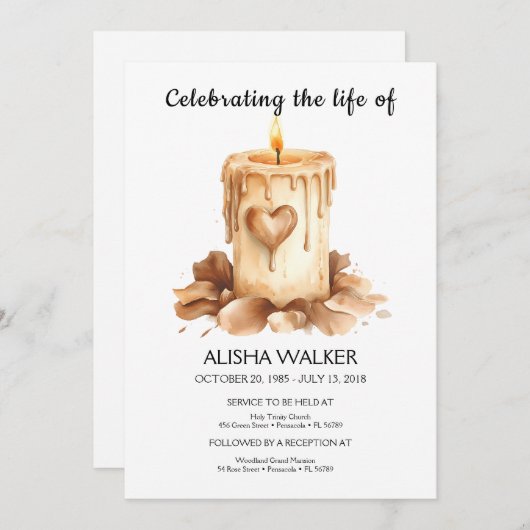 Invitation Célébration de la vie Invitation, service commémor (Devant / Derrière)