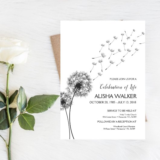 Invitation Célébration de la vie Invitation, service commémor