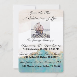 Invitation Célébration de la vie Marbre Océan Bleu Élégant
