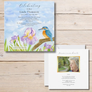 Invitation Célébration de la vie Martin-pêcheur Iris violets