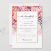 Invitation Célébration de la vie Mémorial brillant Floral (Devant)