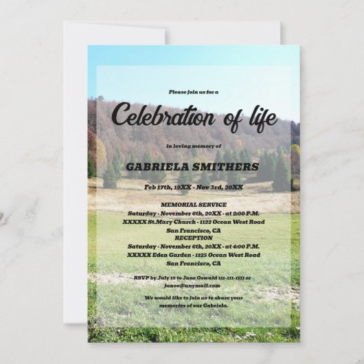 Invitation Célébration de la vie Mémorial funéraire (Devant)