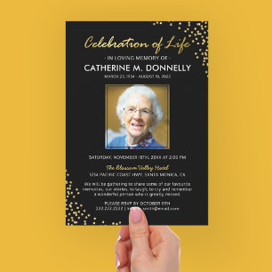 Invitation Célébration de la vie   Mémorial funéraire Or noir