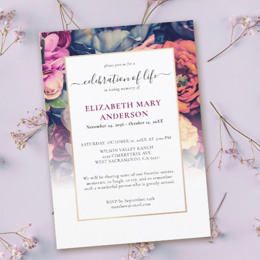 Invitation Célébration de la vie Mémorial Moody Floral