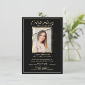 Invitation Célébration de la vie Mémorial photo noir et poème (Debout devant)