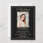 Invitation Célébration de la vie Mémorial photo noir et poème (Devant)