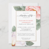 Invitation Célébration de la vie Memorial Pink Botanical (Devant)