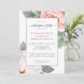 Invitation Célébration de la vie Memorial Pink Botanical (Debout devant)