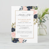 Invitation Célébration de la vie Mémorial Rose Marine Bleu Or (Debout devant)