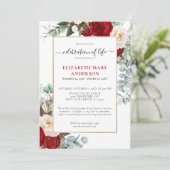 Invitation Célébration de la vie Mémorial Rouge Blanc Floral (Debout devant)