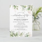 Invitation Célébration de la vie | Mémorial Vert et Or (Debout devant)