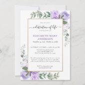 Invitation Célébration de la vie Mémorial violet floral (Devant)