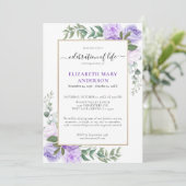 Invitation Célébration de la vie Mémorial violet floral (Debout devant)