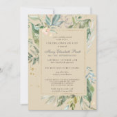 Invitation Célébration de la vie Moderne Vert Or Botanique en (Devant)