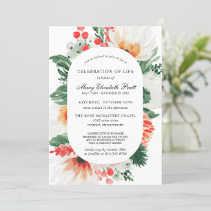 Invitation Célébration de la vie Orange Blanc Floral Botaniqu