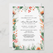 Invitation Célébration de la vie Orange White Floral Funeral (Devant)