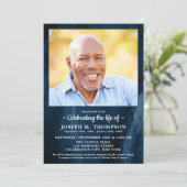 Invitation Célébration De La Vie Photo De Marbre Bleu Moderne (Debout devant)