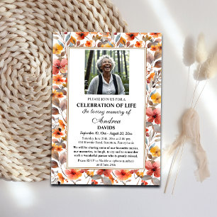 Invitation Célébration De La Vie Photo Funérailles Floral Col