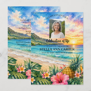 Invitation Célébration de la vie Photo Hawaii Fleurs Funérail