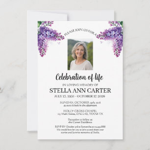 Invitation Célébration de la vie Photo Lilas Floral Funéraill