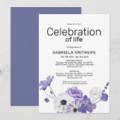 Invitation Célébration de la vie Purple Floral Funeral Memori (Devant / Derrière)