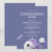 Invitation Célébration de la vie Purple Floral Funeral Memori (Devant / Derrière)