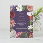 Invitation Célébration de la vie Rose Fleur Violet Or (Debout devant)