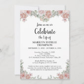 Invitation Célébration de la vie rose florale Keepsaké photo (Devant)