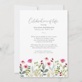 Invitation Célébration de la vie rose peint funérailles flora (Devant)