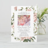 Invitation Célébration de la vie rose rose Rose photo florale (Debout devant)