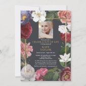 Invitation Célébration de la vie Roses Floral Funeral Photo (Devant)