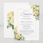 Invitation Célébration de la vie Roses Jaunes (Devant / Derrière)