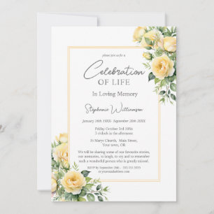 Invitation Célébration de la vie Roses Jaunes