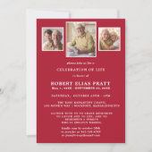 Invitation Célébration de la vie Rouge foncé Blanc 3 Photo (Devant)