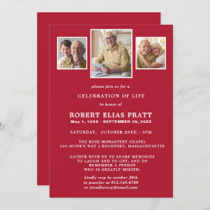 Invitation Célébration de la vie Rouge foncé Blanc 3 Photo