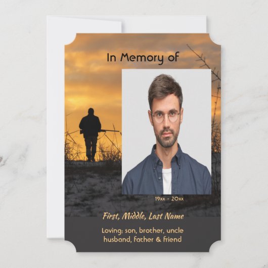 Invitation Célébration de la vie Service Chasseur Jeu de chas (Devant)