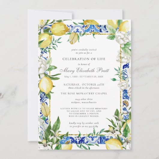 Invitation Célébration de la vie Service commémoratif Lemon (Devant)